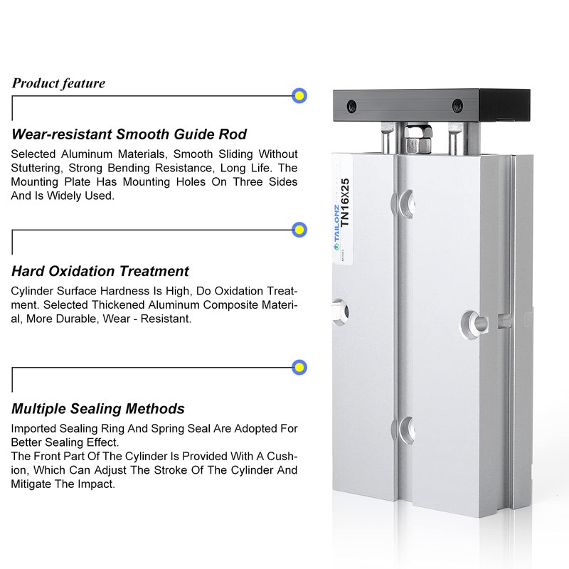 TAILONZ PNEUMATIC 16mm Bore 25mm Stroke Double-Rod Double-Acting Aluminum Pneumatic