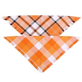 Paquete de 2 pañuelos de otoño para perro, bandana de Acción de Gracias, color naranja, a cuadros, reversibles, para niños, niñas, día festivo