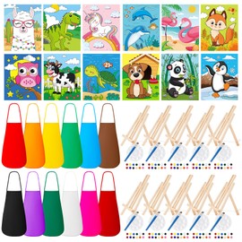 Ireer 84 Pcs Paint Party Set Include 12 Animal Pre Drawn Canvas, Brushes, Palettes, 12 Set Acrylic Paints, Apron Canvas, Painting Kit for Birthday Party Gift Creative Supplies(8 x 10 Inches)