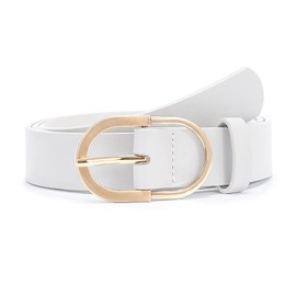 Women's Leather Belts for Jeans Pants Fashion Gold Buckle Ladies Dress Belt White S
