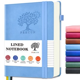 PERCUN Lined Journal Notebook for Men & Women, 160 Pages College Ruled Journal for Writing, A5 Hardcover Leather Notebooks for Work, School, Business, Travel, Daily Diary 5.9" x 8.5" - Blue