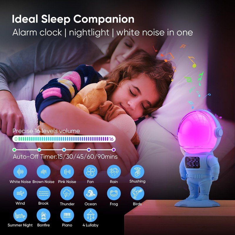 Astronaut Wake Up Light Sunrise Alarm Clock for Kids, Heavy