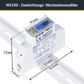 Bidirectional Electricity Meter [WS100-1942] Import and Export Energy with 2x S0 Pulse Output (Import/Export), High Load Capacity up to 100A, Slim Design, User-friendly LCD