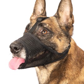 LUCKYPAW Dog Muzzle, Mesh Muzzle for Large Medium Small Dogs, Soft Dog Muzzle to Prevent Biting Chewing Excessive Barking with Adjustable Head Strap, Perfect for Vet Visit (Black, XXL)