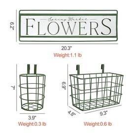 Farmhouse Rustic Wall Mounted Planter Baskets Set Vintage Hanging Metal Flower Pot Plants Holder with Detachable Hooks Multiuse Tools Storage Organizers for Garden Patio Yard Outdoor Decor Green