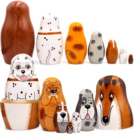 AEVVV Dog Nesting Dolls Set of 7 pcs - Matryoshka Nesting Dolls with Dog Figurines - Nesting Dolls Dog Breeds - Gifts for Dog Lovers - Dog Themed Gifts