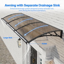 Awning for Door Entrance with Drainage Sink,32x120 Inch Awnings for Doors,Window Canopy Exterior with Plastic Steel Bracket,Polycarbonate Cover,UV,Rain,Snow Protection for House,Porch,Patio,Deck