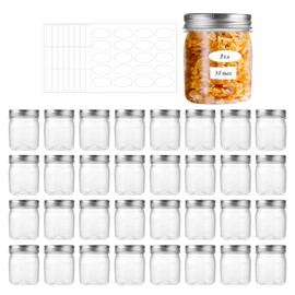 Party Club of America 32 Pack 8OZ Sliver Plastic Jars With Screw On Lids，Plastic Mason Jars Food Storage Container For Storing Dry Food, Candy, Cream,Peanut, Butter