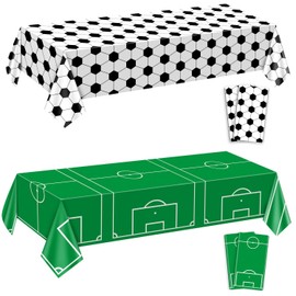 Soccer Plastic Table Cover, 4 Pcs Waterproof Soccer Pattern Tablecloths for Boys Sport Party Supplies, 51 x 86 Inches
