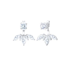 Elli Earrings Ear Jackets Floral with Zirconia Crystals in 925 Sterling Silver, Facet cut, Cubic Zirconia
