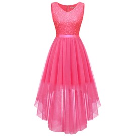 BeryLove Women's Sequin Party Dress Homecoming Dresses Sleeveless V-Neck Wedding Hi-Lo Prom Dresses for Teens S003 Hot Pink M