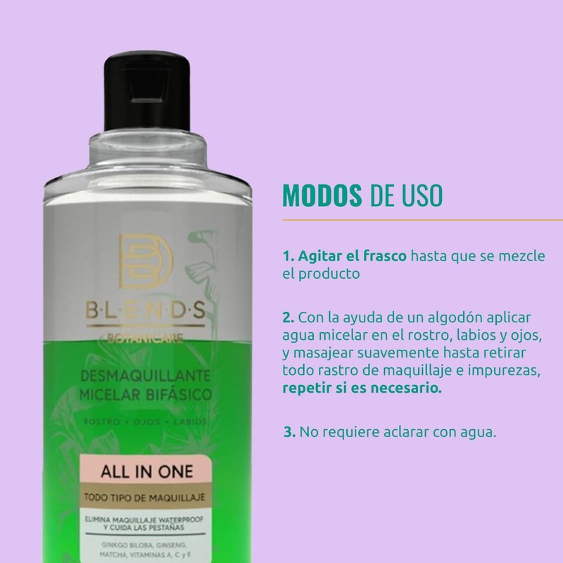 Desmaquillante Micelar Bifásico Blends Botanicare 350ml