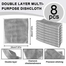 Sopurrrdy Double Layer Dishwashing Rags - 8 Pcs, Multipurpose Non-Scratch Wire Cleaning Cloths for Wet and Dry Use