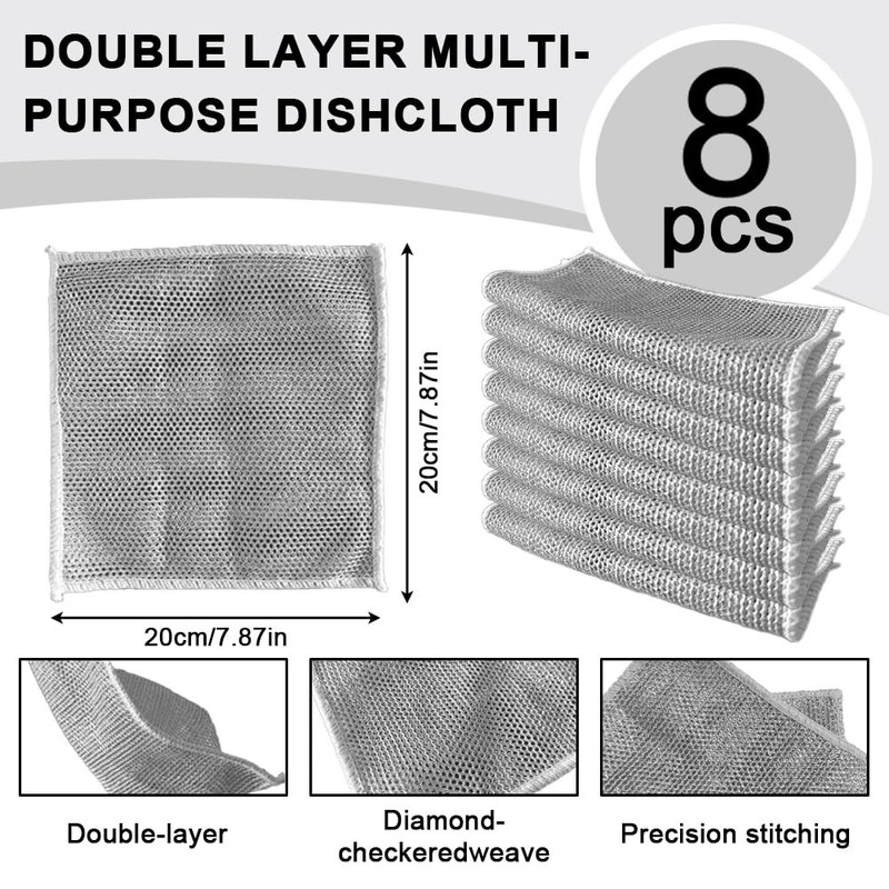 Sopurrrdy Double Layer Dishwashing Rags - 8 Pcs, Multipurpose Non-Scratch