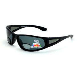 Mens Polarized fly fishing sunglasses with magnification bifocal lens readers (Black/Black Lens, 1.25 Bifocal)
