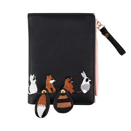 FERCAISH 6 Pieces Zip Around Wallet Animal Change Purse PU Leather Card Holder Bag with Bracelet Gifts for Girls Shopping Travel Birthday Party, black, Contemporary