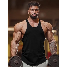 FITMENS Mens Workout Tank Tops Fitness Bodybuilding Sleeveless Gym Muscle Stringer Shirts Black