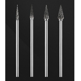 Luo ke 75mm Extra Long Carbide Burr Sets, 1/8 Inch Shank Rotary Tungsten Carbide Bits (M Type Cone Shape)