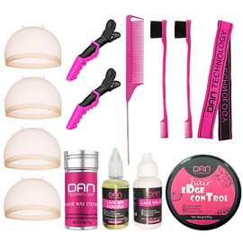 DAN Technology wig installation kit,lace wig kit,wig glue kit,wig glue,Wig Glue Remover,Hair Wax Stick,Edge Control, wig cap,Rat Tail Comb,Lace Melting Band,Hair Edge Brush,Alligator Hair Clips…