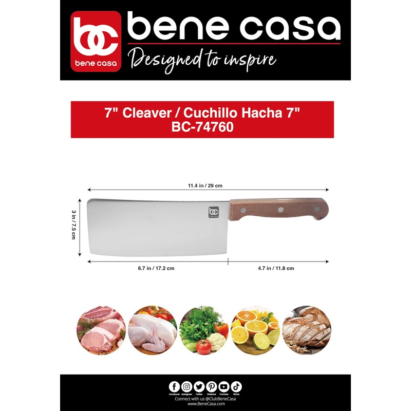 Bene Casa 7-Inch Stainless Steel Cleaver Knife with Rosewood Handle