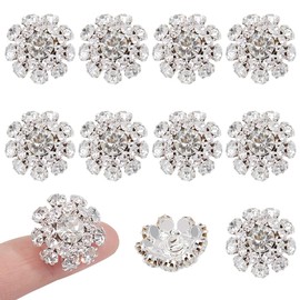 NBEADS Pack of 10 Rhinestone Buttons, 21 mm 1-Hole Decorative Alloy Sew-On Flowers Crystal Buttons for Coats Dresses Sewing Craft, Silver, Hole: 2 mm