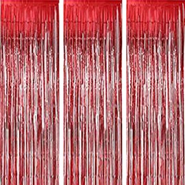 AILEXI 3 Pack 3ft*8ft Metallic Tinsel Curtains Foil Fringe Shimmer Streamers Curtain Door Window Decoration for Party Supplies - Red