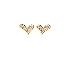 Reffeer Solid 925 Sterling Silver Tiny Heart Chain Dangle Earrings Drops for Women Teens Love Heart Stud Earrings (Studs-Gold)