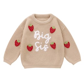 Winmany Baby Girl Knit Sweater Toddler Strawberry Big Sis Print Pullover Sweatshirt Fall Winter Long Sleeve Warm Jumper Top