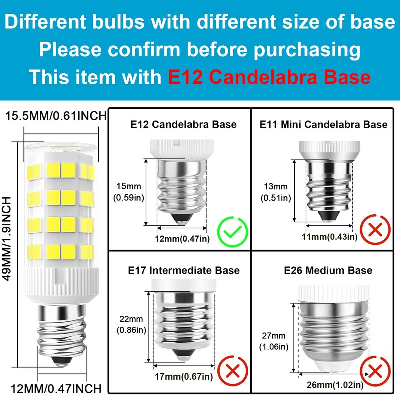 Lacnooe E12 LED Light Bulbs 5W Equivalent to E12 Candelabra
