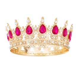 Feltent Hot Pink Crown for Women Crystal Tiara and Queen Crown for Women Wedding Headband for Bride Hair Accessories for Costume Birthday Party Cake Decoration Prom
