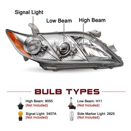 JSBOYAT Halogen Headlight Assembly Compatible with 2007-2009 Toyota Camry 4 Door Exclude Hybrid Replacement Headlamp Chrome Housing with Amber Reflector, Passenger Side