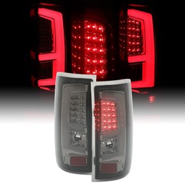 HECASA LED Tail Light Lamp Compatible with 2014-2018 GMC Sierra 1500 2500HD 3500HD Pickup LED Tube Bar Stop Lights LH & RH W/Harness Smoke Lens Black Housing Pair Rear Brake Lamps