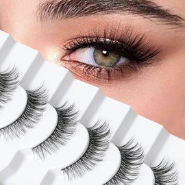 Onlyall Natural Lashes Wispy Natural Look False Eyelashes Flared Eyelash False Eye Lashes Soft Fluffy Lashes 7 Pairs DK53