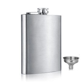 TIKA Stainless Steel Hip Flask – 6/8/10 oz Pocket Liquor Bottle w/ Screw Cap & Funnel - 10 oz