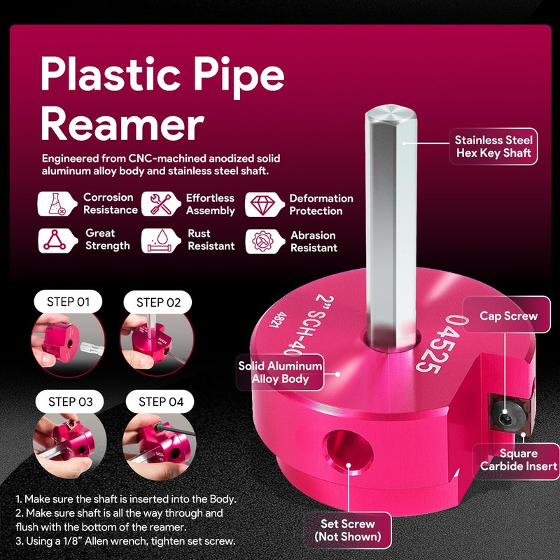 5 Piece Plastic Pipe Fitting Reamer Kit Fit into Standard