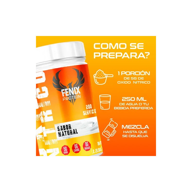 Óxido Nítrico 1kg Pre Entreno Fenix Protein 200 Servicios
