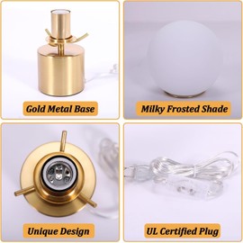 Cuaulans Gold Globe Table Lamp, Mid Century Modern Desk Lamp with Frosted Glass Shade, 10 Inch Round Bedside Lamp with Gold Metal Base for Bedroom Living Room and Table Home Decor