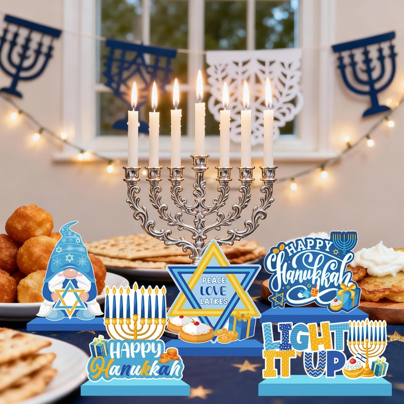 Hanukkah Decoration Wood Table Centerpiece for Home Happy Hanukkah Signs