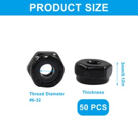 Litoexpe #6-32 Nylon Insert Hex Lock Nuts 50 Pcs, 304 Stainless Steel Locking Nuts, Thread Nylock Nuts for Bolts (Black)