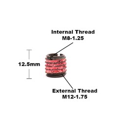 E-Z Lok Externally Threaded Insert, C12L14 Carbon Steel, Meets AISI 12L14, M8-1.25 Internal Threads, M12x1.75 External Threads, 12.50mm Length, Made in US (Pack of 5)