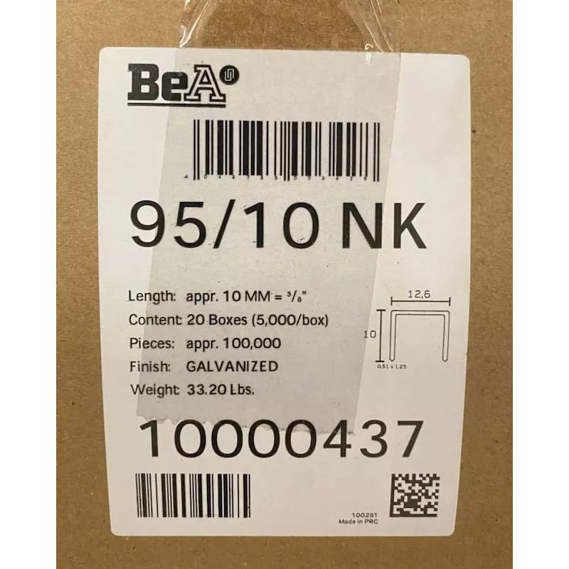 BeA Galvanized Upholstery Staples 1/2" Crown 3/8" Leg Length 5,000