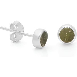 LYRA JEWELS Real Crystal Moldavite Studs - Premium Sterling Silver Healing Tektite Moldavite Studs For Women High Vibration Energy Moldavite Stud Earrings Jewelry Gift For Her (6 MM)
