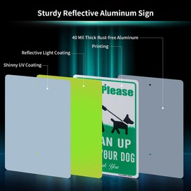 Clean Up After Your Dog Sign with 28" Stake, Pick Up After Your Dogs Signs for Yard, No Dog Pooping Lawn Signs, 12"x 8" .040 Heavy Duty Rust Free Aluminum Sign – Reflective, UV Protected and Weatherproof