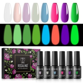 ROSALIND Semi-Permanent Nail Polishes, Bright Neon Colors Nail Polish 8 Colors White Pink Purple Blue Yellow Green, 5ml Gel Nail Soak Off UV Lamp, Gel Nail Polish Set 8pcs