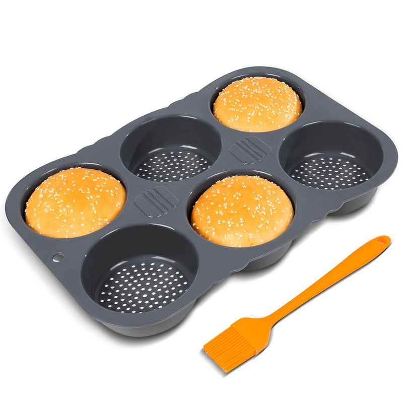 AKS Co Hamburger Bun Pan, Non-Stick Silicone - Oven-Safe, Vented