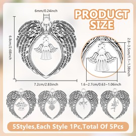 GOMAKERER 5 Pcs 5 Styles Angel Wings Heart Alloy Pendant, Tibetan Styles Alloy Charms Metal Dangle Pendants Guardian Angel Charm for Jewelry Making and Keychain Ornaments