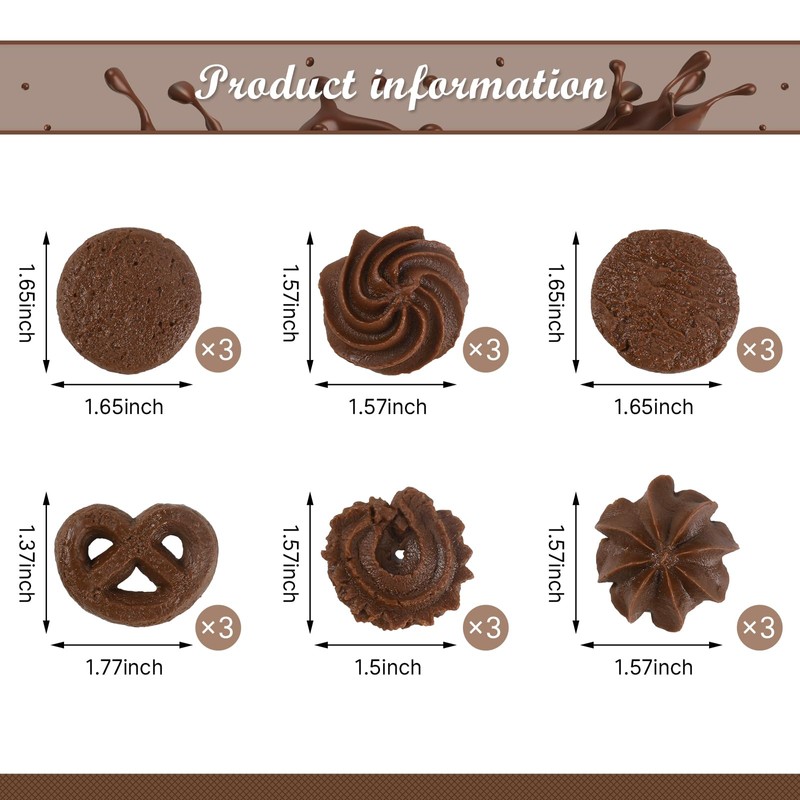 Luckforest Fake Cookies, 18 Pcs 6 Styles Artificial Chocolate Biscuits