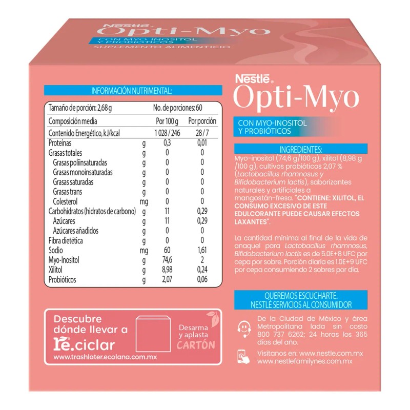 Suplemento Alimenticio Nestlé Opti-Myo/ G-Balance Myo-inositol y Probióticos Sobres 160.8g