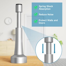 2PCS Spring Door Stoppers for Wall - 4.33 Inch Door Stop for Bottom of Door, Aluminum Doorstopper with Silicone Tip, Screw & Adhesive Installation, Silver