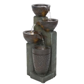 Alpine Corporation TZL412 14" Stoned Jar Cascading Water Fountain with LED Lights – Elegant Tabletop Water Feature for Home, Office, Living Room, Bedroom, and Desk Décor, Gray